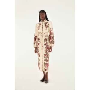 FARM Rio Sand Renata Floral Long Sleeve Midi Dress Size SRENATA FLORAL SAND / S